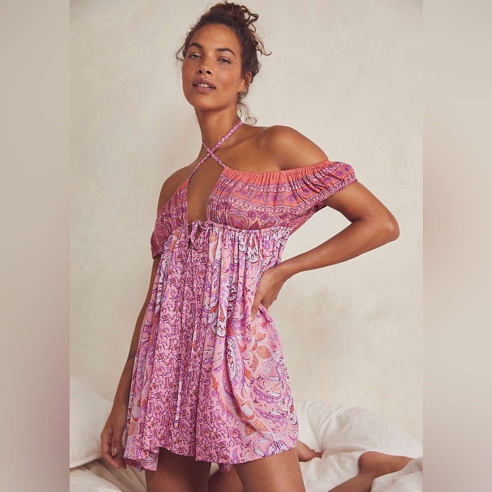 Free People Bali Mariposa Mini Slip- Coral combo